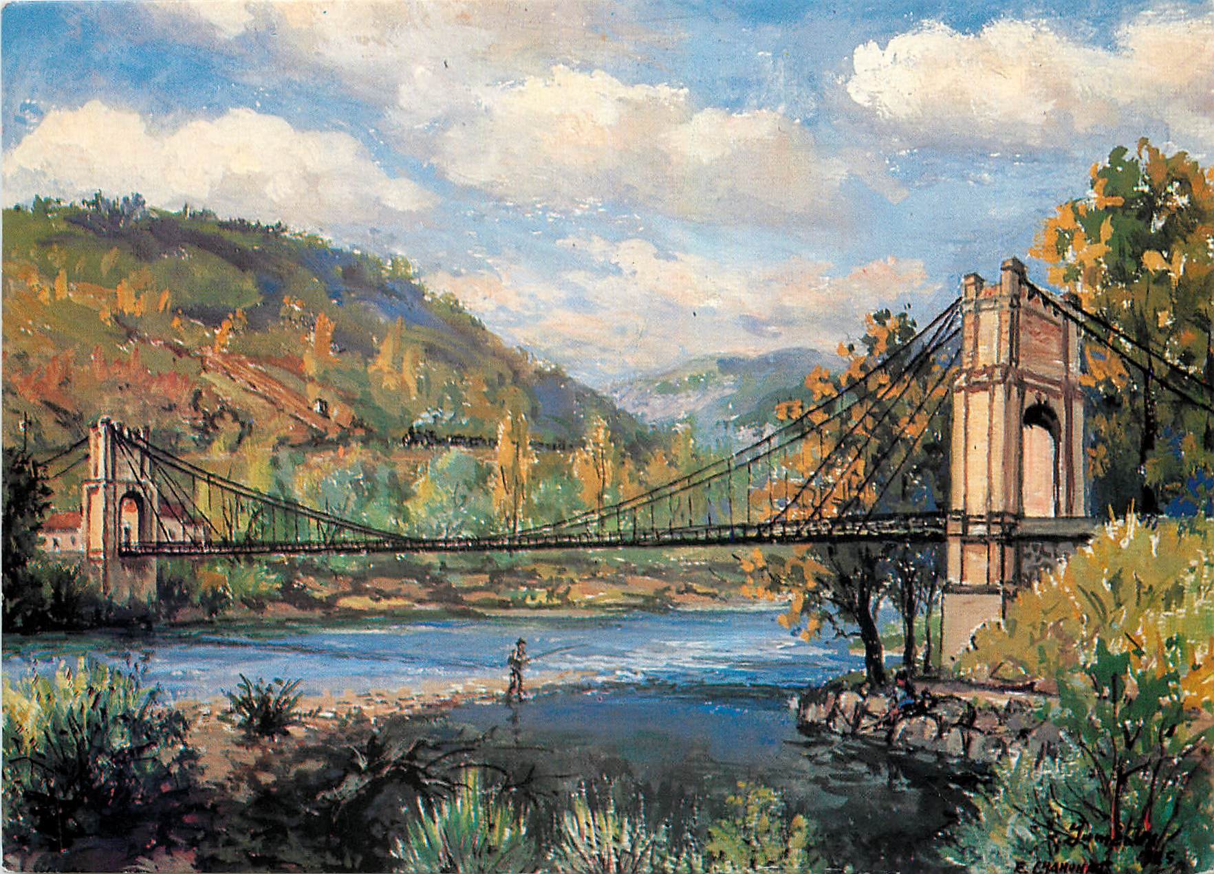 CPM Image d'Auvergne Jumeaux Le vieux pont en 1925 d'apres une toile du peintre paysagiste 