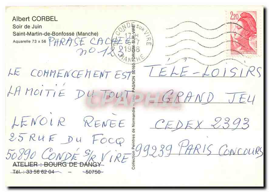 CPM Albert Corbel Soir de Juin Saint Martin de Bonfosse Manche  — Rückseite
