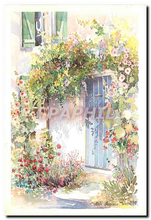 CPM Cartina La porte bleue Aquarelle de Nicole Massiaux 