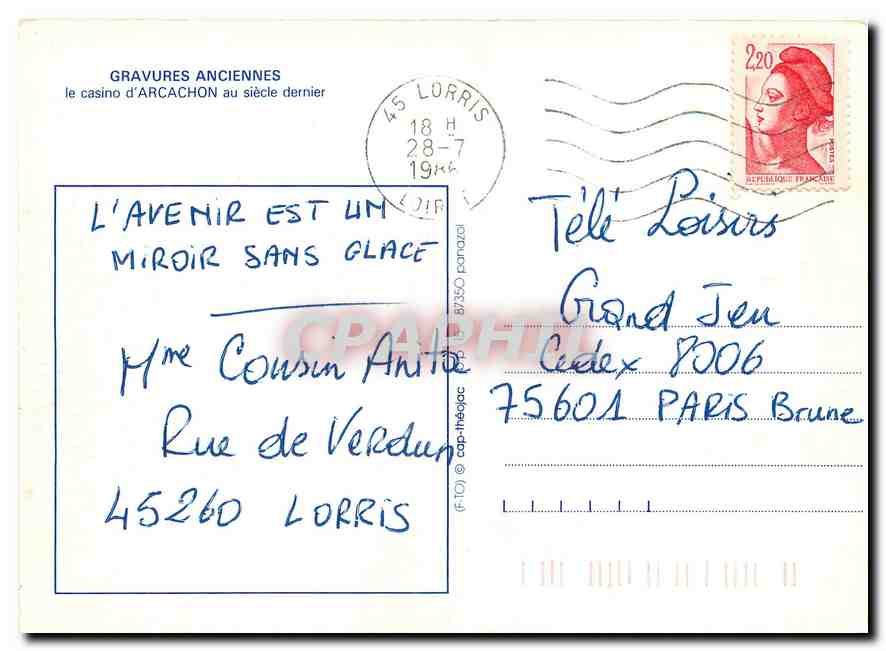 CPM Gravueres Anciennes le casino d'Arcachon au siecle dernier  — Verso