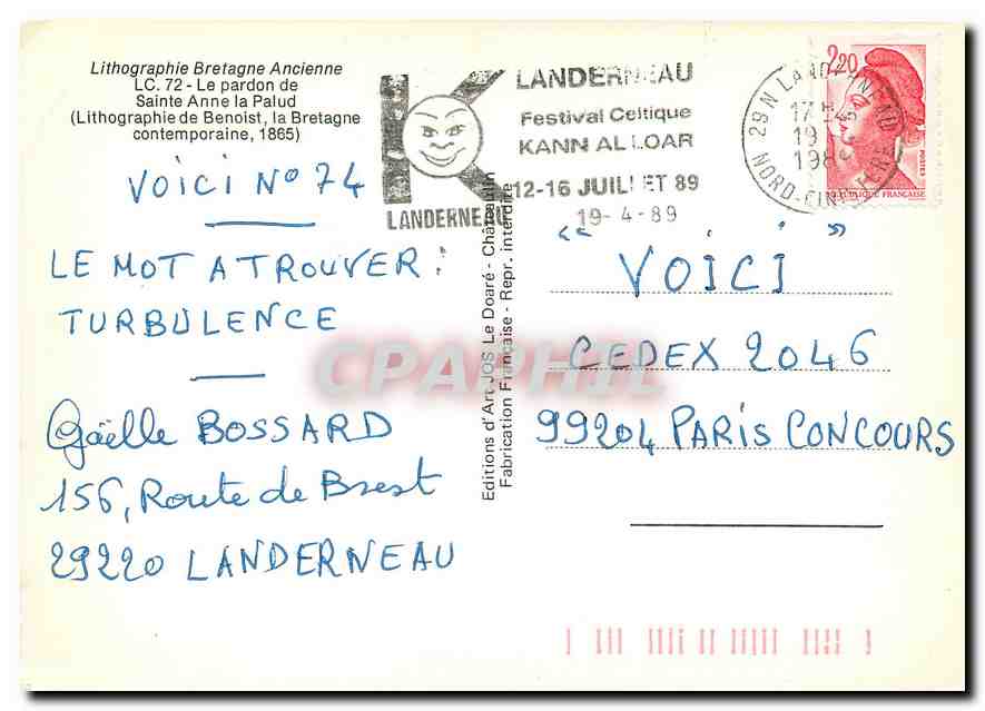 CPM Bretagne Ancienne Le pardon de Sainte Anne la Palud  — Rückseite
