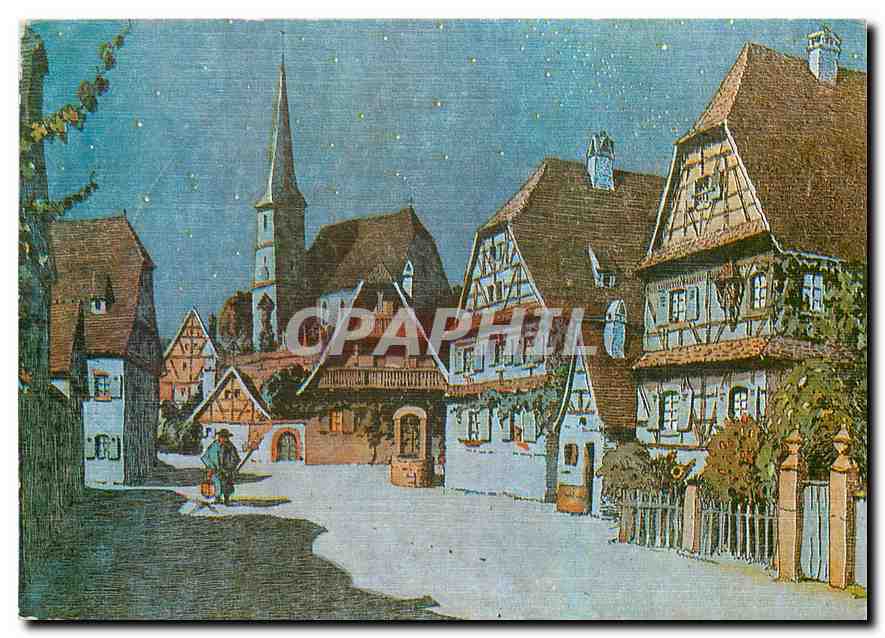 CPM l'Alsace merveilleuse de Hansi quand la nuit baigne le village le Vieilleur 