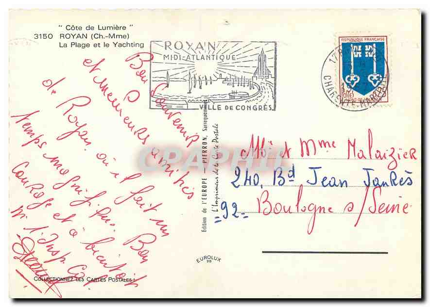 CPM Cote de Lumiere Royan Ch Mme La Plage et le Yachting  — Back