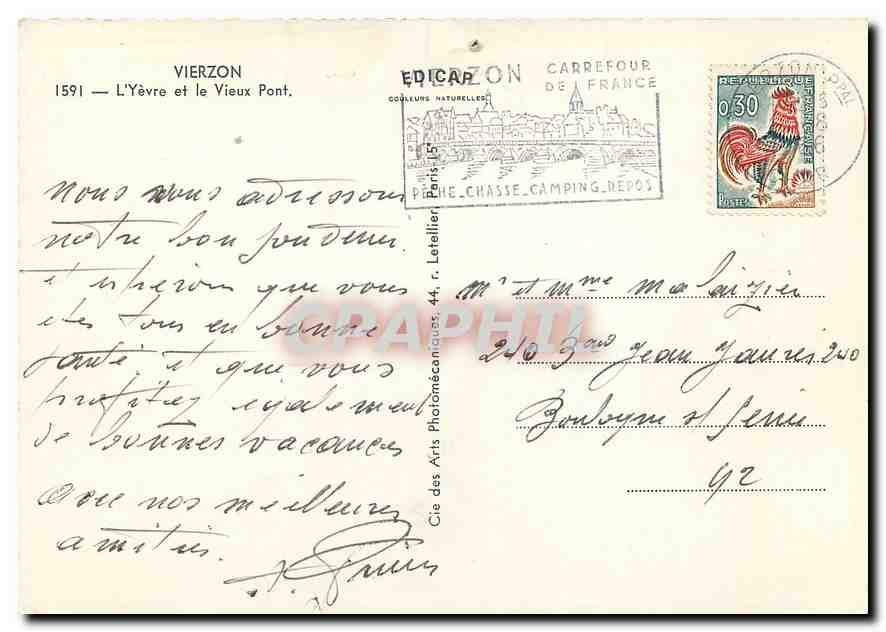 CPM Vierzon l'Yvere et le Vieux Pont  — Rückseite