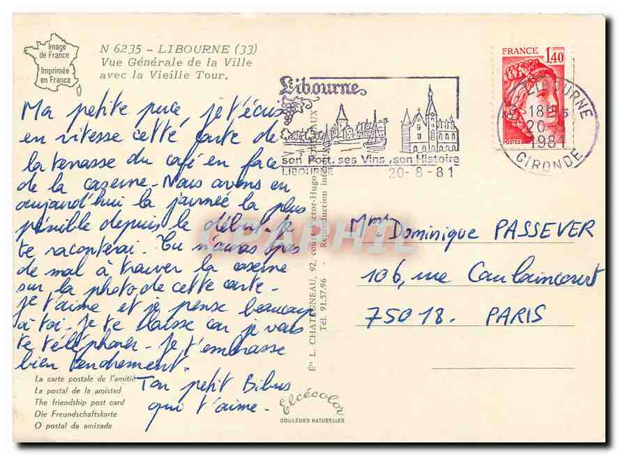 CPM Libourne Vue generale de la Ville avec la Vieille Tour  — Rückseite