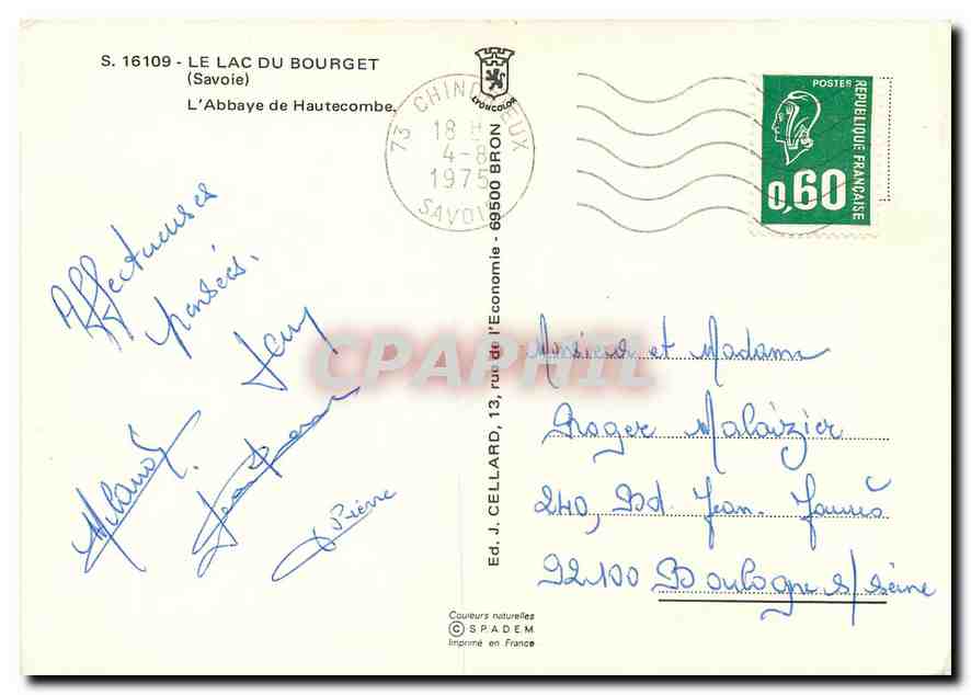 CPM Le Lac du Bourget Savoie l'Abbaye de Hautecombre  — Rückseite