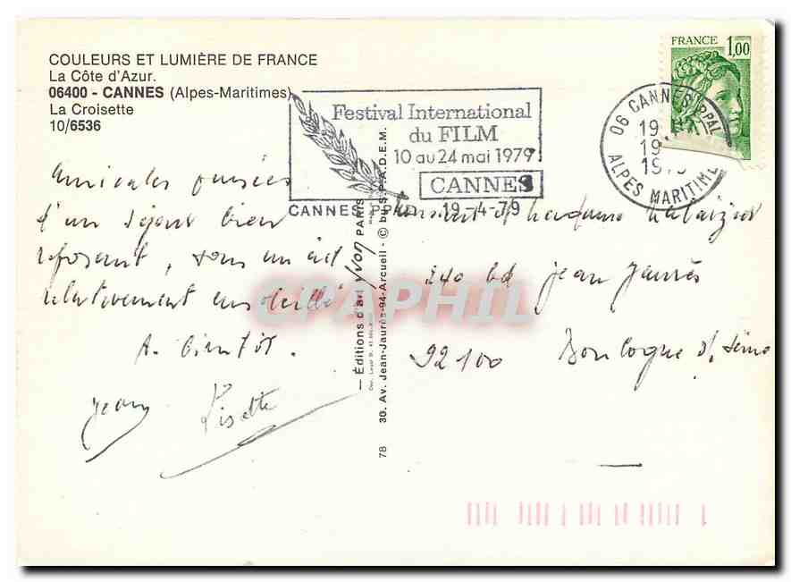 CPM Couleurs et Lumiere de France La Cote d'Azur Cannes Alpes Maritimes La Croisette  — Verso