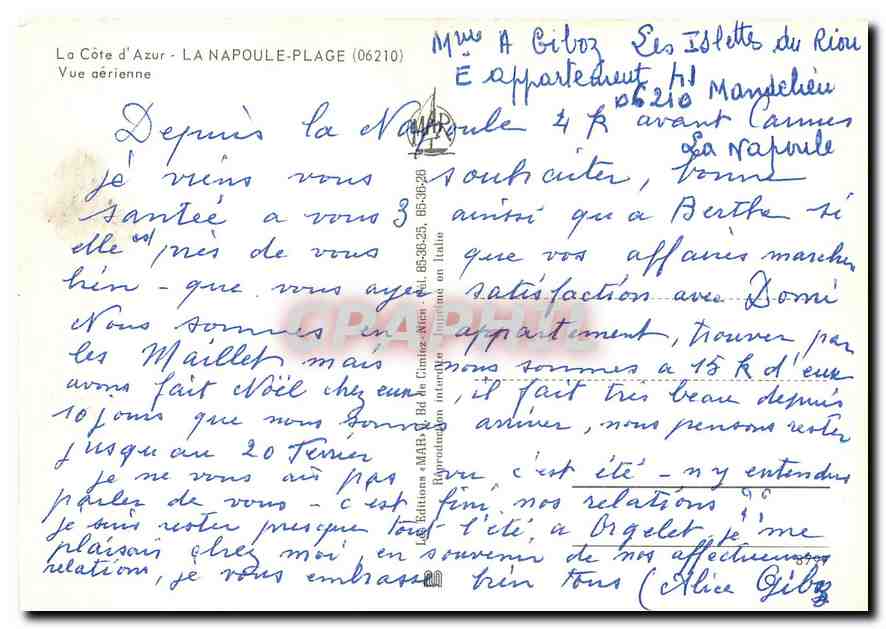 CPM La Cote d'Azur La Napoule Plage Vue aerienne  — Rückseite