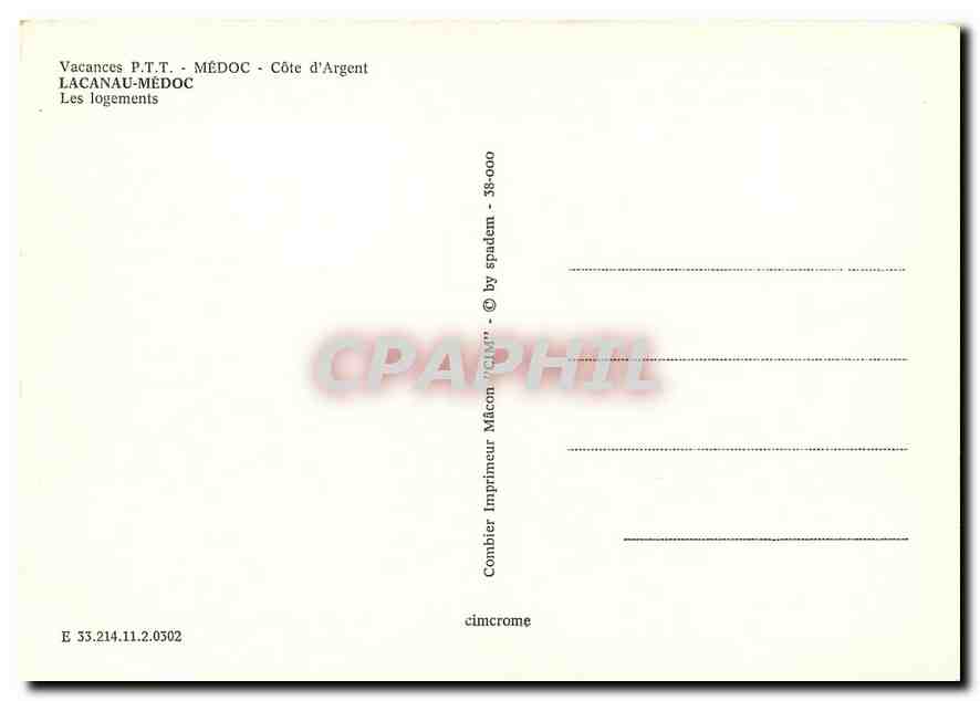 CPM Vacances PTT Medoc Cote d'Argent Lacanau Medoc Les logements  — Back