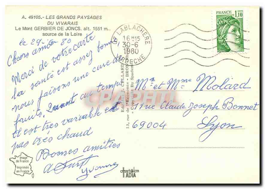 CPM Les Grands Paysages du Vivarais Le Mont Gerbier de Joncs source de la Loire  — Verso