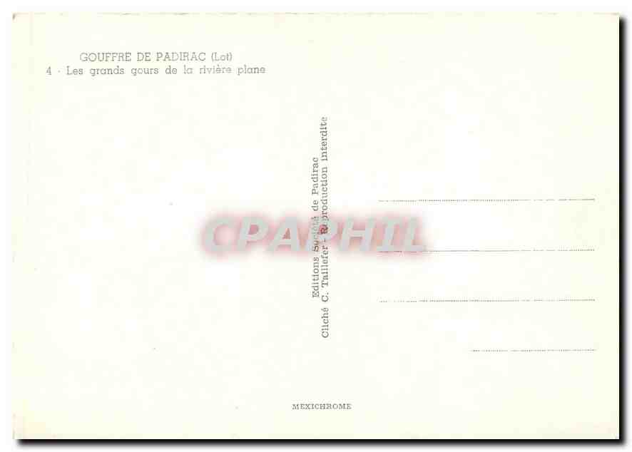 CPM Gouffre de Padirac Lot Les grands gours de la riviere plane  — Verso