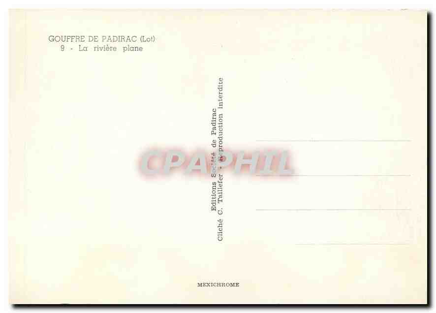 CPM Gouffre de Padirac Lot La riviere plane  — Verso