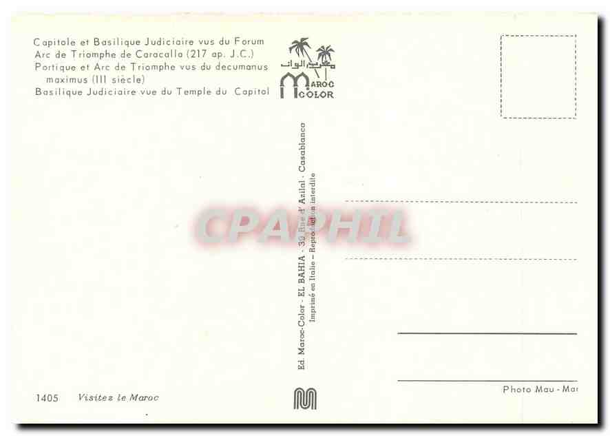 CPM Capitole et Basilique Judiciaire vus du Forum Arc de Triomphe de Caracalla Portique et Arc de Tr — Rückseite