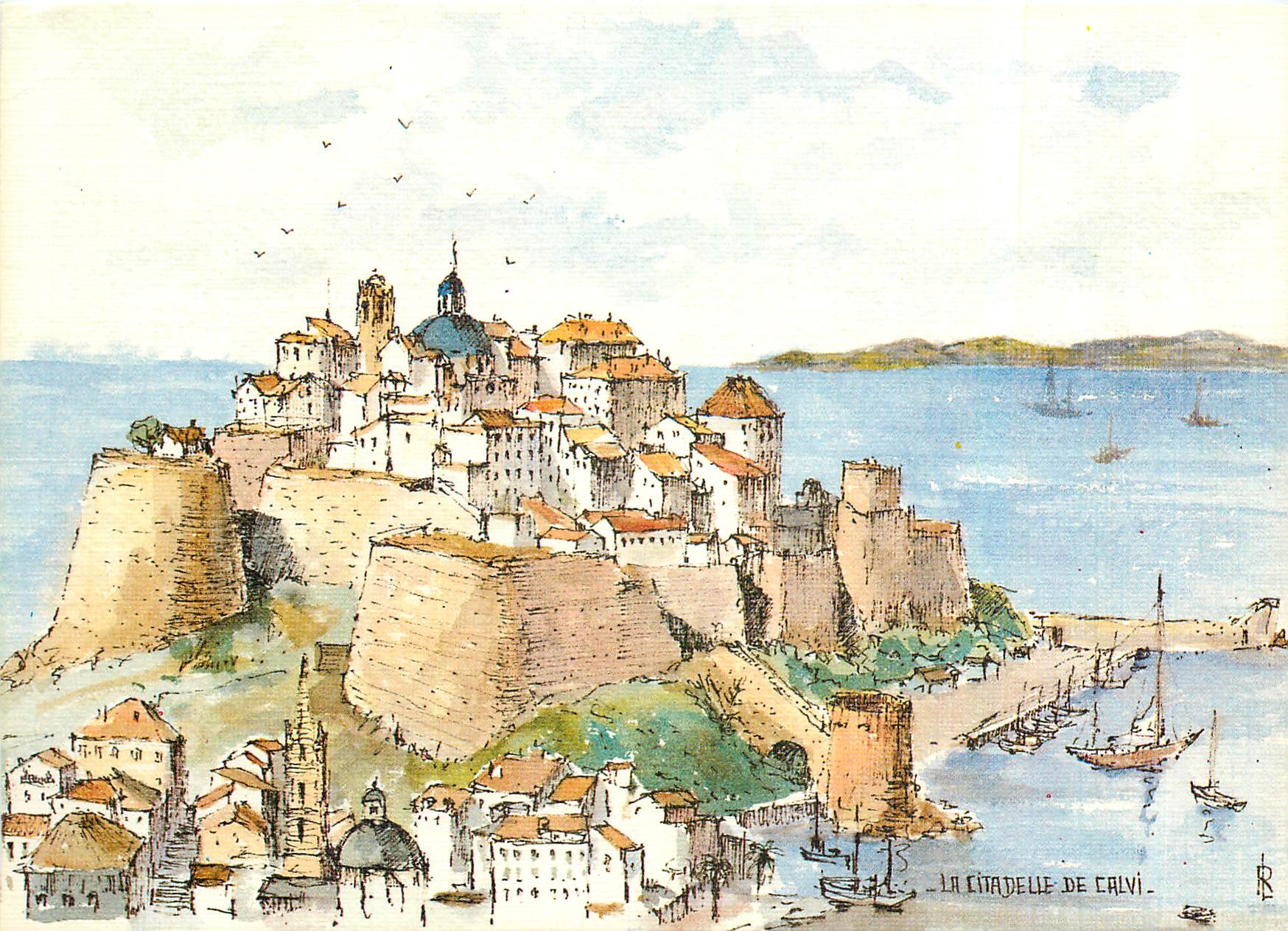 CPM Corse la Citadelle de Calvi aquarelle originale de Robert Lepine 