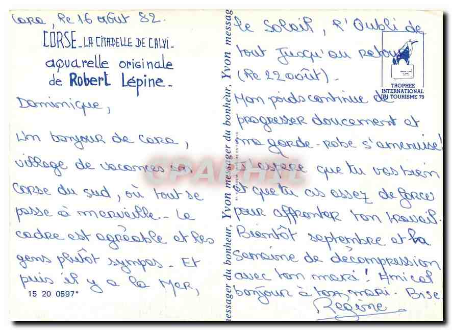 CPM Corse la Citadelle de Calvi aquarelle originale de Robert Lepine  — Rückseite