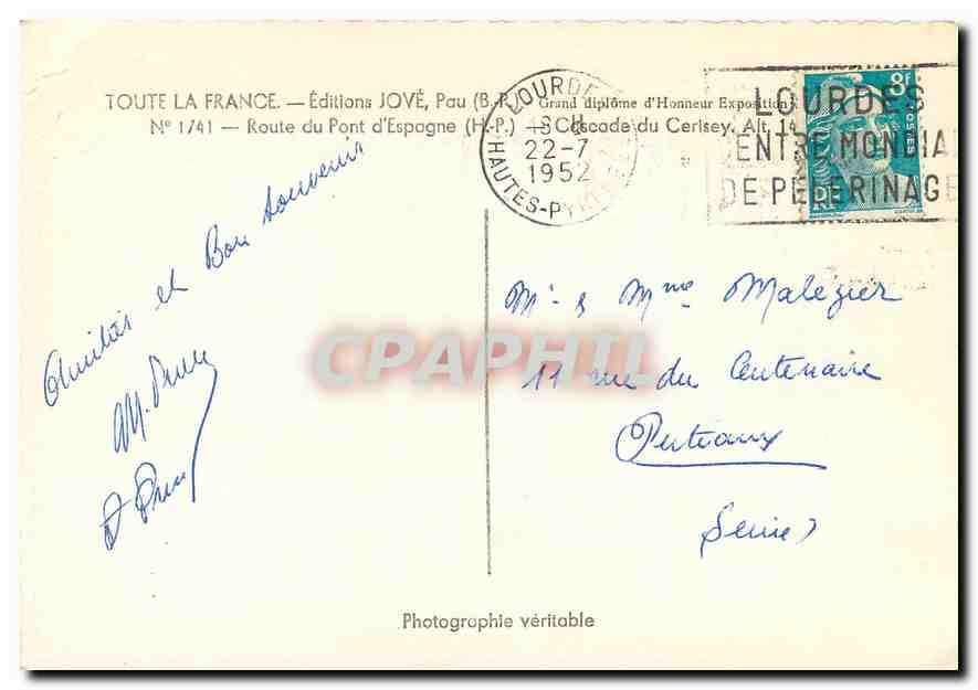 Chute du Cerisey — Éditions JOVÉ, Pau — N° 1741 — Rückseite