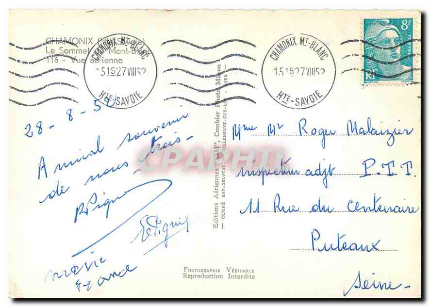 Le Sommet du Mont-Blanc — Vue aérienne — Éditions Aériennes 'Clim' n°116 — Verso