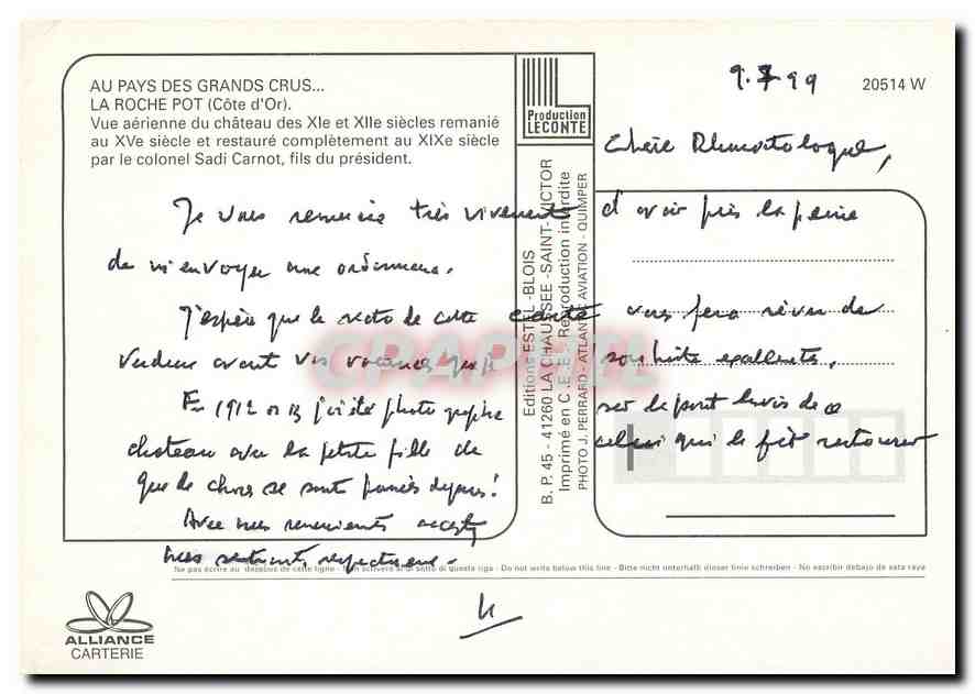 CPM Au Pays des Grands Crus La Roche Pot Cote d'Or Vue aerienne du Chateau  — Rückseite
