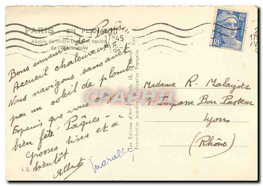 CPM Paris en flanant Abside de Notre Dame et square de l'Archeveche  — Verso