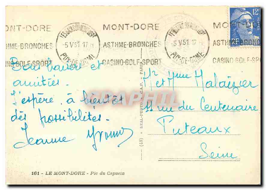 CPM Le Mont Dore Pic du Capucin  — Rückseite