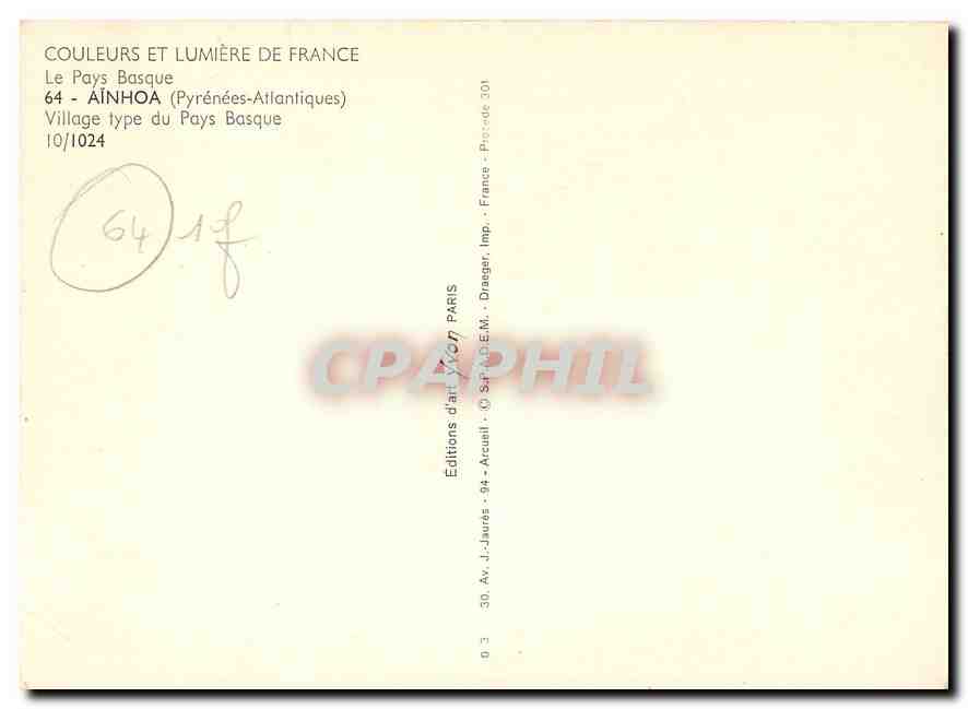 CPM Couleurs et Lumiere de France Le Pays Basque Ainhoa Pyrenees Atlantiques Village type du Pay Bas — Rückseite