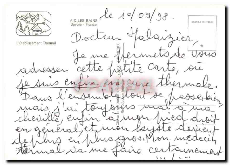 CPM Aix les Bains Savoie France  — Rückseite
