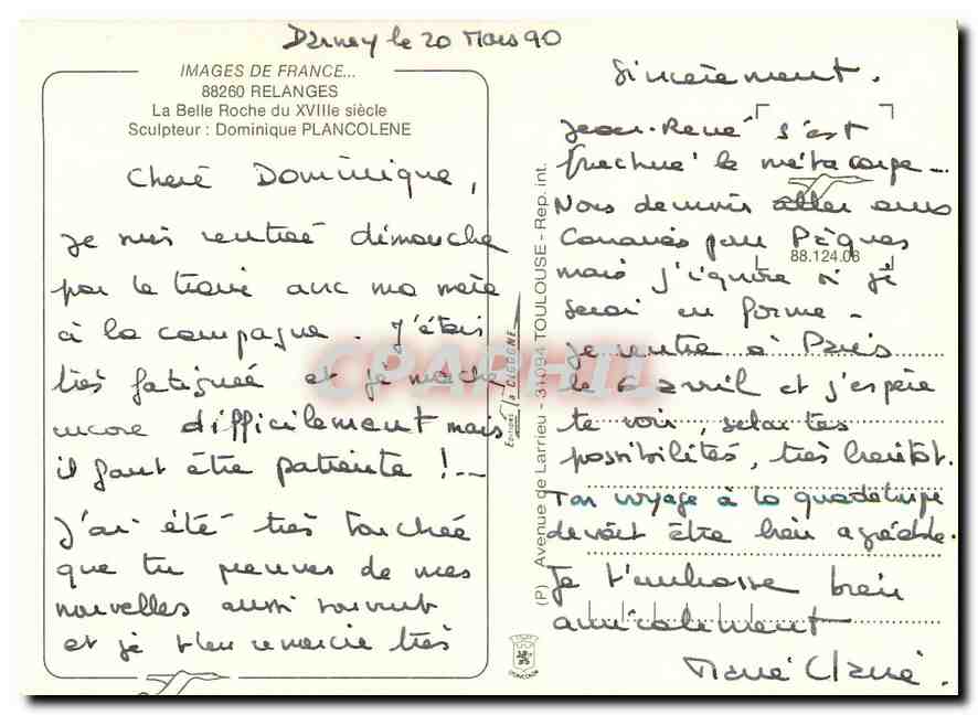 CPM Images de France Relanges La Belle Roche  — Rückseite