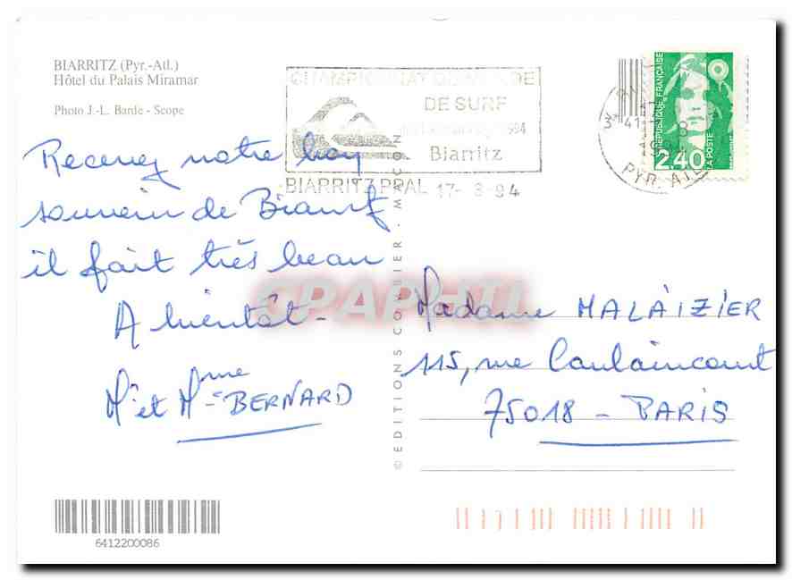 Biarritz — vue aérienne de la plage et des bâtiments — Éditions Courrier — Rückseite