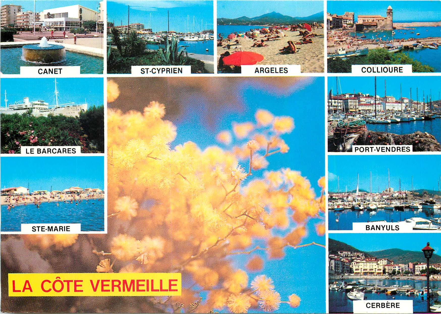 CPM Souvenir de la Cote Vermeille  Canet Le Barcares Ste Marie St Cyprien Aregeles Collioure Port Ve