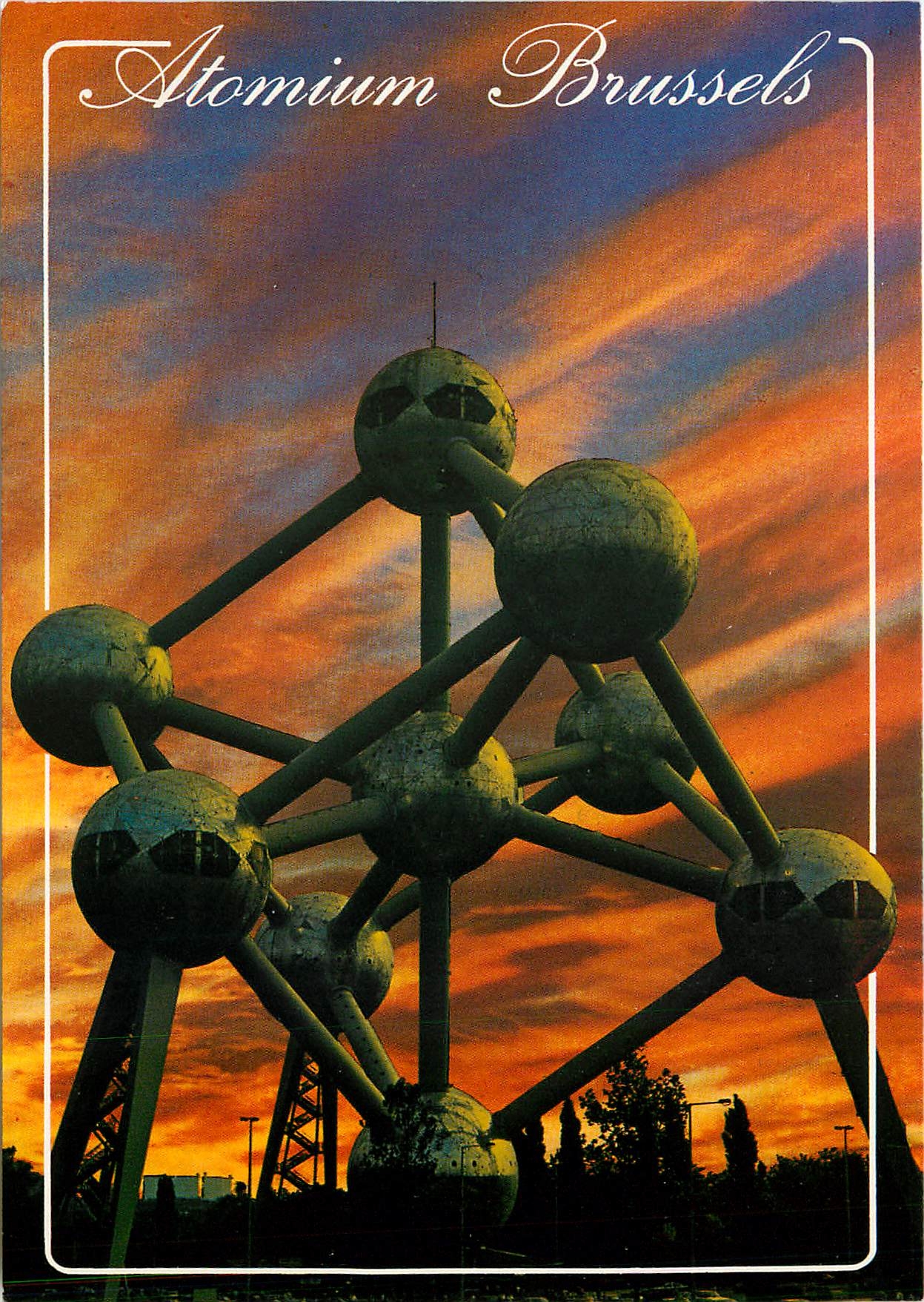 Atomium Brüssel — Ansicht bei Sonnenuntergang — unbekannter Verlag