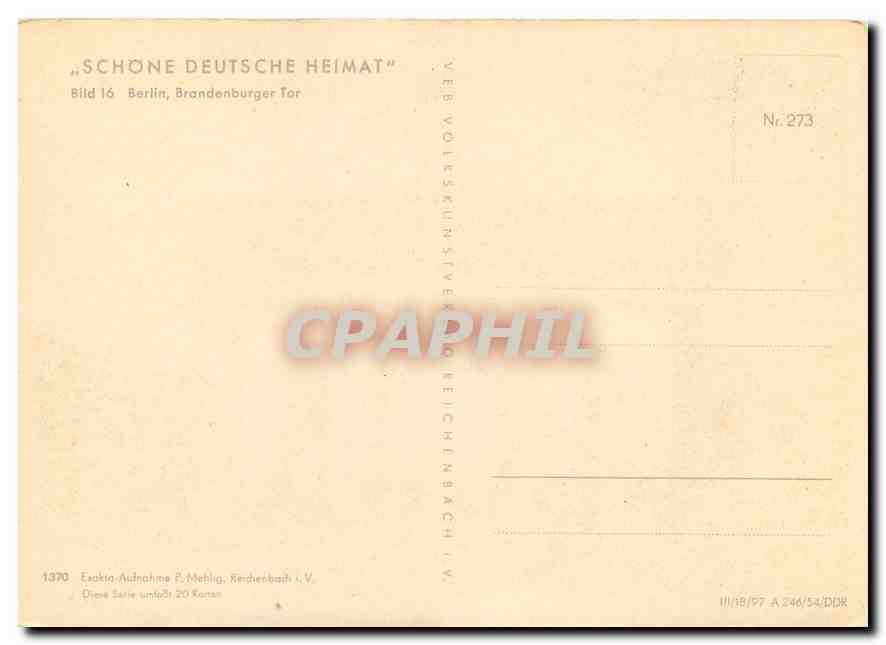 CPM Schone Deutsche Heimat Berlin Brandenburger Tor — Rückseite