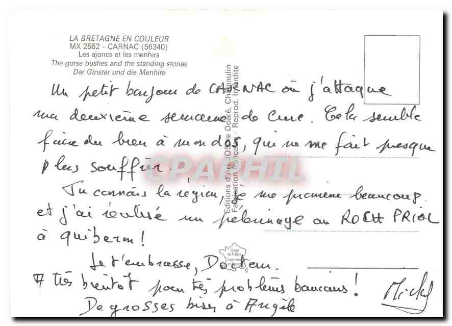 CPM La Bretagne en Couleur Carnac Les ajoncs et les menhirs  — Rückseite