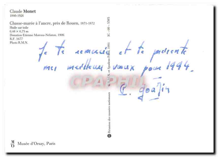 CPM Claude Monet Chasse Maree a l'ancre pres de Rouen  — Back