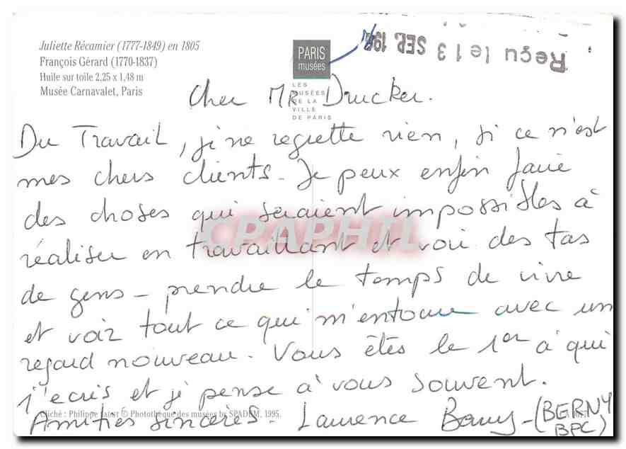 CPM Juliette Recamier Francois Gerard  — Rückseite