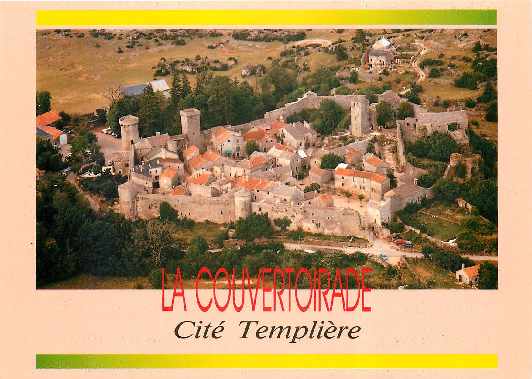 CPM Sur le Plateau du Larzac La Couvertoirade Aveyron Cite Tmpliere Vue aerienne 