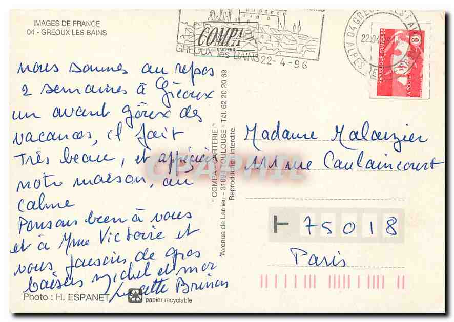 CPM Images de France Greoux les Bains  — Rückseite