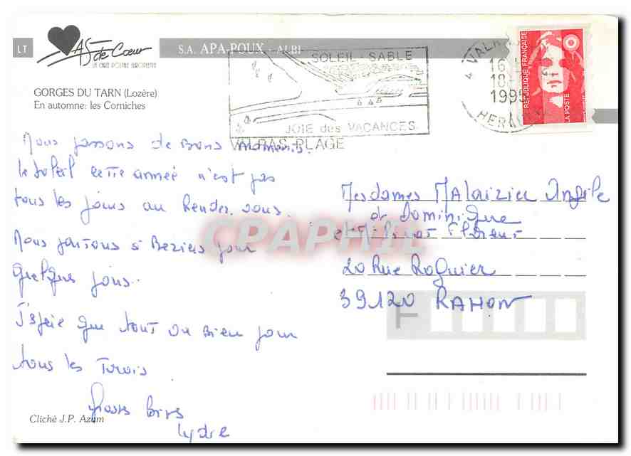 CPM Gorges du Tarn Lozere En automne les Corniches  — Rückseite