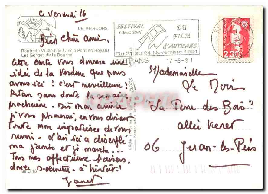 CPM Le Vercors Route de Villard de Lans a Pont en Royans Les Gorges de la Bourne  — Rückseite