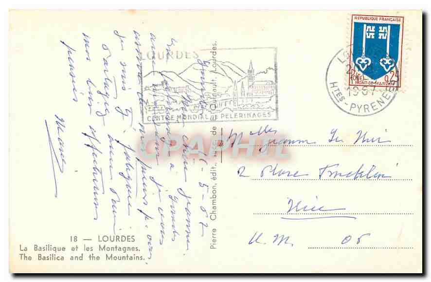 La Basilique et les Montagnes — Lourdes — édit. Pierre Chambon, n°18 — Rückseite
