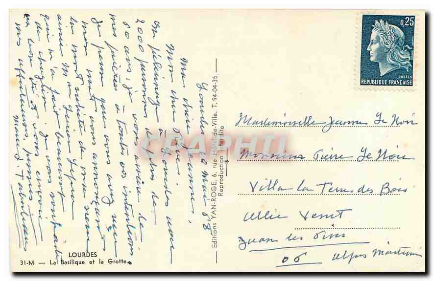CPM Lourdes La Basilique et la Grotte  — Verso