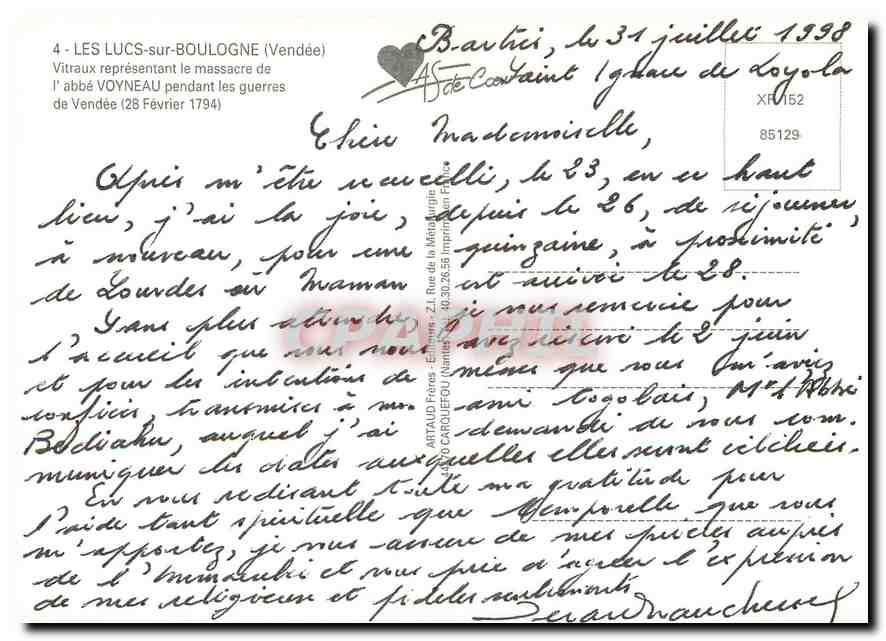CPM Les Lucs sur Boulogne Vendee Vitraux representant le massacre de l'abbe Voyneau pendant les guer — Back