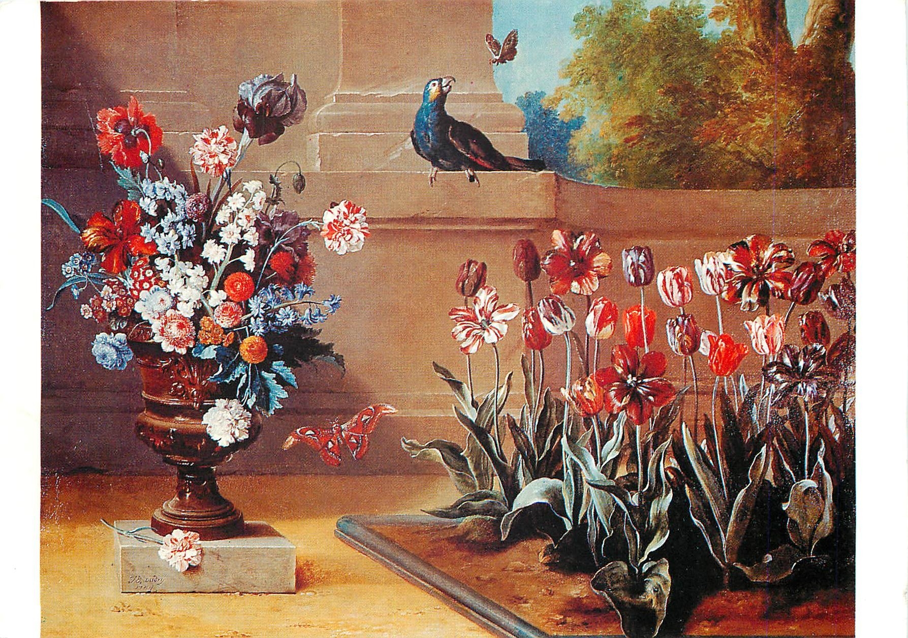 CPM Jean Baptiste Oudry Vase de fleurs et parterre de tulipes 