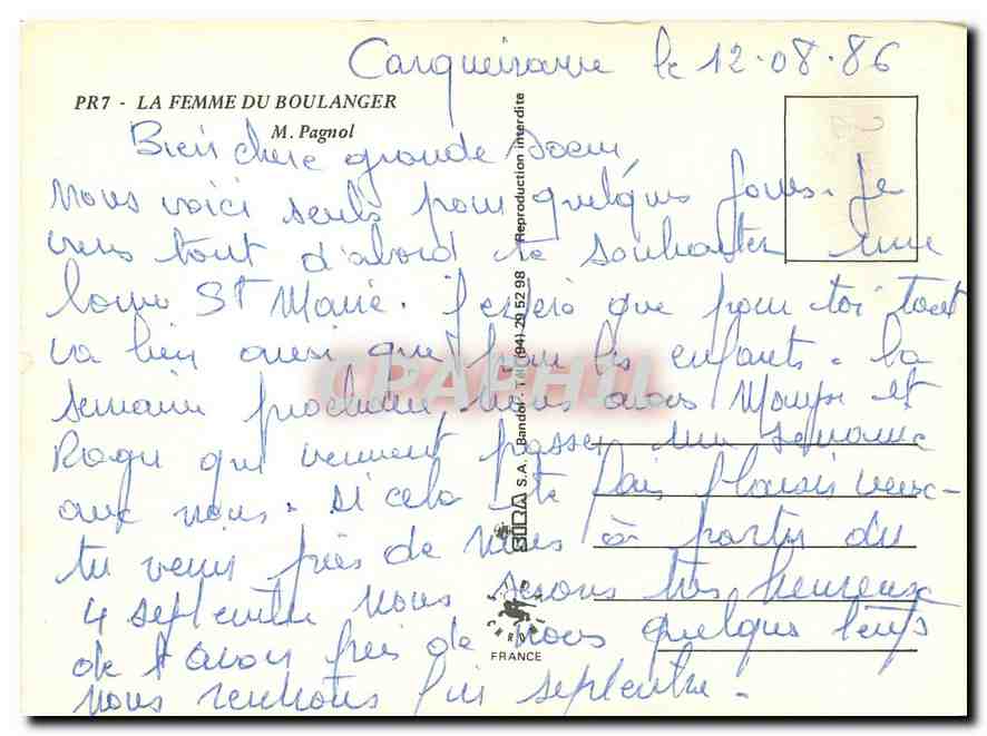 CPM La Femme du Boulanger M Pagnol  — Rückseite
