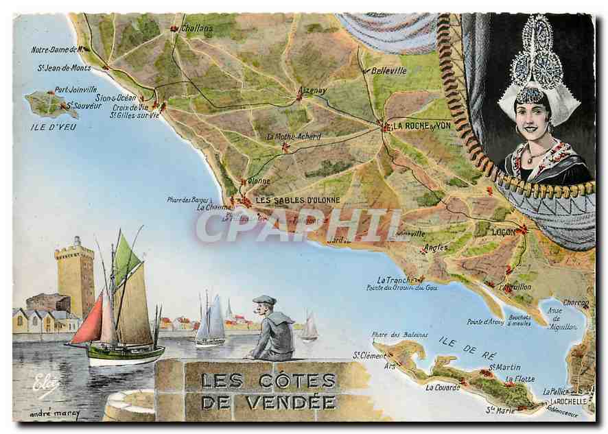 CPM Les Cotes de Vendee Sablaise Folklore Bateau de peche