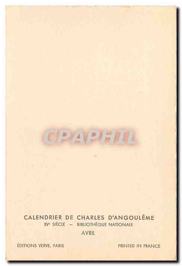 CPM Calendrier de Charles D'Angouleme Avril Bibliotheque Nationale Paris — Verso