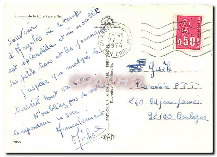 CPM Souvenir de la Cote Vermeille  — Rückseite