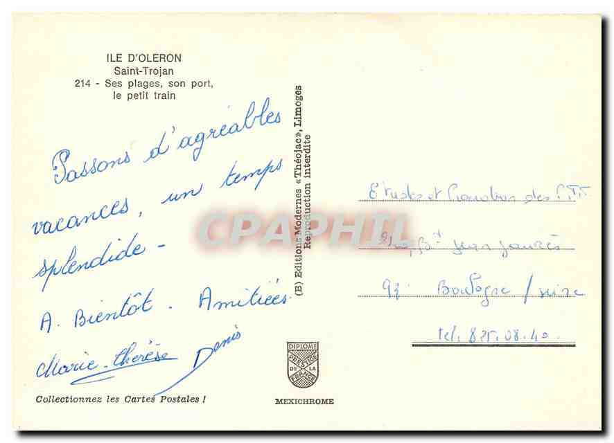 CPM Ile d'Oleron Saint Trojan Ses plages son port le petit train  — Back