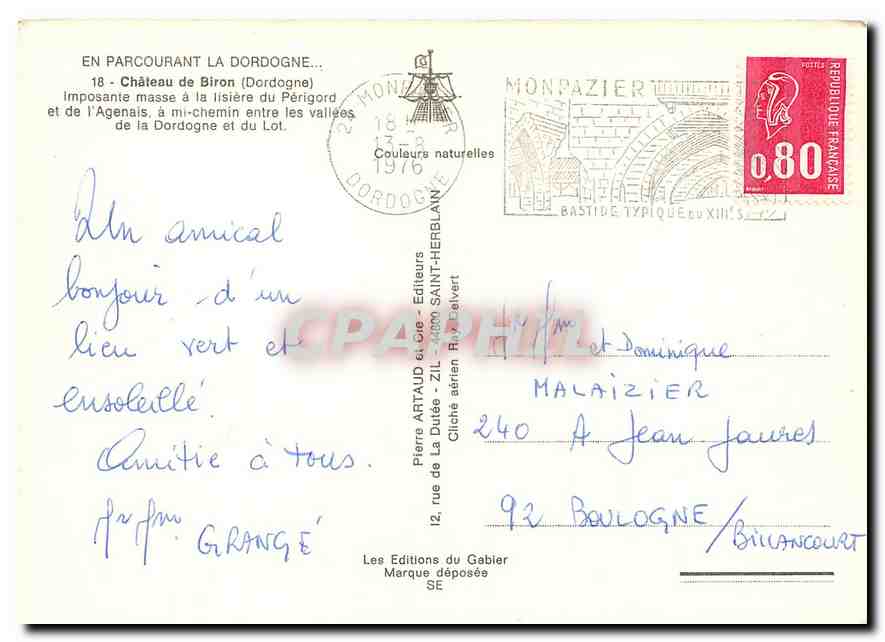 CPM En Parcourant la Dordogne Chateau de Biron Dordogne  — Verso