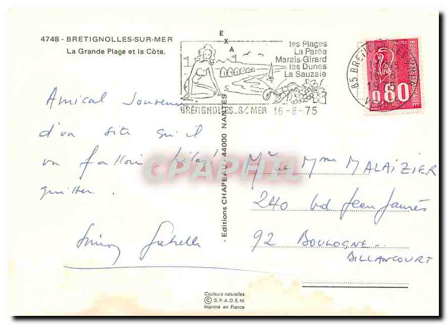 CPM Bretignolles sur Mer La Grande Plage et la Cote  — Back
