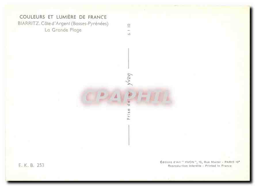 CPM Couleurs et Lumiere de France Biarritz Cote d'Argent Basses Pyrenees La Grande Plage  — Rückseite